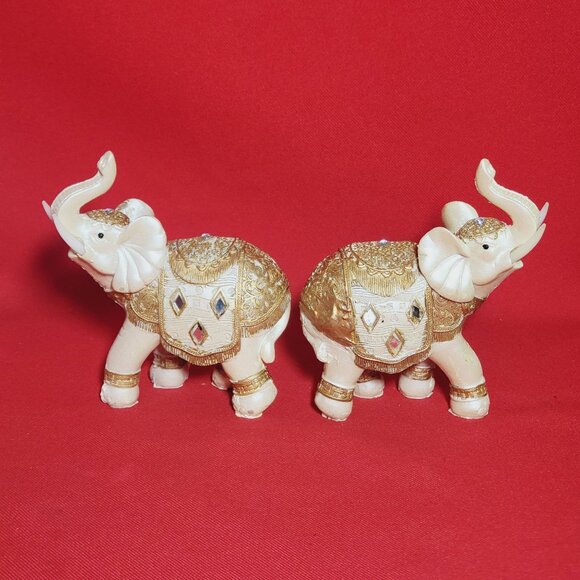 Decorated Elephant Trunk Up Statue Figurine Home Decor Set of 2 - Picture 13 of 13